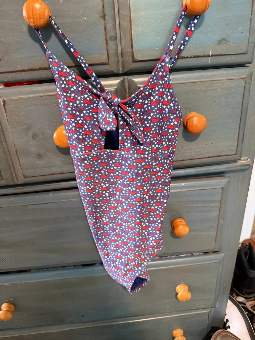 Vineyard Vines Navy One-Piece with Red and White Star & Heart Print